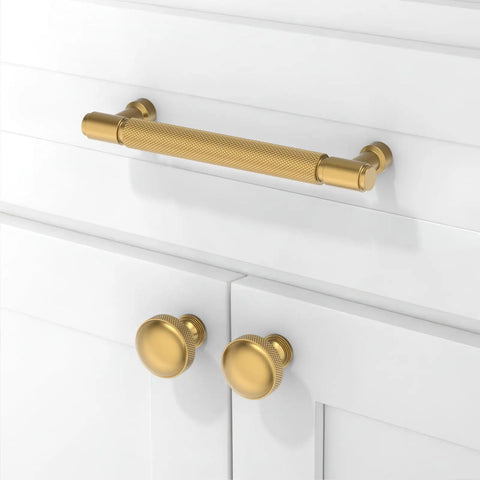 Ten Pack Champagne Bronze Knurled Cabinet Pulls 5 Inch Center To Center Kitchen Drawer Handles Heavy Duty Cabinet Hardware on white cabinets.