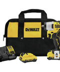 Compact Brushless Impact Wrench Kit Featuring 12V Motor And 3/8 Square Drive High Torque Settings That Rip Through Rusty Bolts For Pro Mechanics And Weekend Grease Monkeys with charger and battery.
