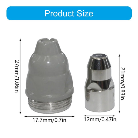 Premium LGK100 And LGK120 Plasma Cutting Nozzle 1.5mm Copper Torch Consumable size comparison with dimensions shown.