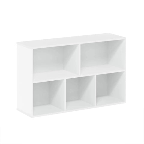 5-Cube Bookshelf Organizer With Reversible Design And Easy Assembly in white, showing five open storage compartments.