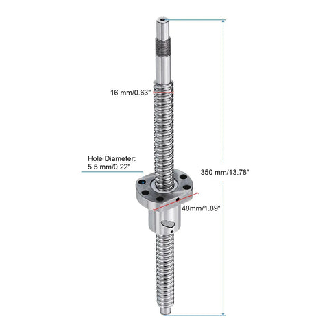 SFU1605 Ball Screw Kit with 350mm length, 16mm diameter, 5mm lead, anti-backlash nut, standard end machining for CNC machines