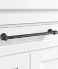Milano Door And Drawer Pull 8 Inch Center-To-Center In Oil Rubbed Bronze installed on a white cabinet drawer