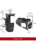 Servo motor with brake and CL57-BK driver, black NEMA23-style actuator with protruding shaft, side view.