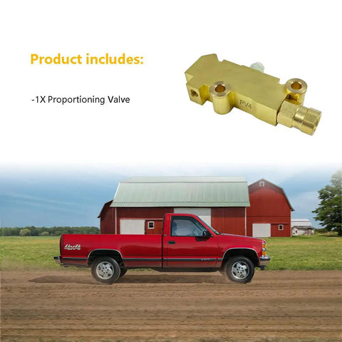 Heavy Duty Brass Brake Proportioning Valve Keeps Line Pressure Rock Solid For Four Wheel Disc Systems Fits Chevy Ford Chrysler And All Street Rods Hot Rods Classic Cars And Trucks With Badass Stopping Power mounted on a retro truck.