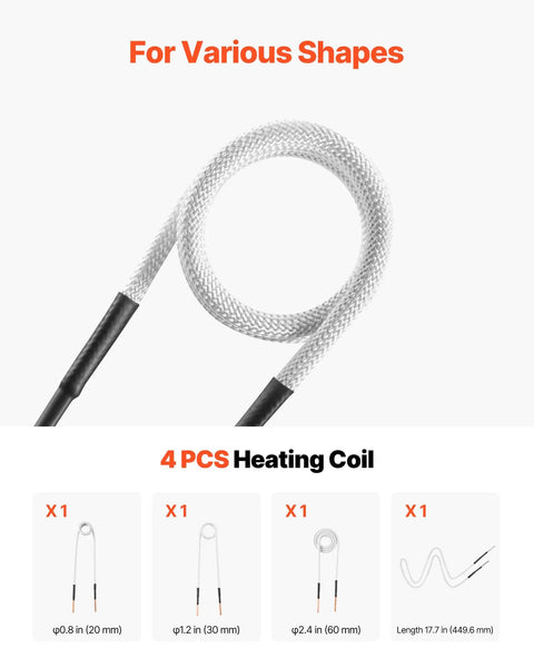 High Output 1800W Magnetic Induction Bolt Heater Kit With Four Swappable Coils includes four different heating coils for versatility.