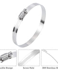 Front view: Selizo 4-inch stainless steel hose clamp with worm-gear buckle for plumbing and automotive use