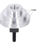 Aluminum mini lathe belt transition pulley with spindle for MX 210 WM 210, showing 4 slots for smoother belt shifts.