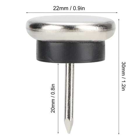Heavy Duty Non Slip Furniture Nails With Thick ABS Pad Heads For Floor Protection Anti Scratch Glide Pads For Sofa Chairs And Tables 50 Pcs 22mm Quick Install showing product dimensions.
