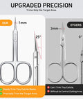 Comparison image of Pro Grade Extra Fine Cuticle Scissors With Curved Blade showing precision and angle differences with standard scissors.