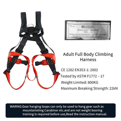 Beefy Full Body Climbing Harness With CE Certified EN353-1 Rescue Rappelling Gear showing black and red polyester webbing.