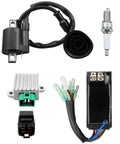 CDI Box Ignition Coil Kit For Sportsman 90 Predator 50 90 ATV with voltage regulator, spark plug, and relay solenoid