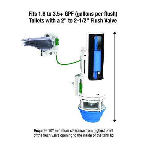 HydroRight Dual Flush Valve And Lever Handle Replacement For Standard Toilets White Finish Converts To Dual Flush And Saves Up To 70 Percent Water No Fuss Easy Install Eliminates Common Leaks, shown with measurement details