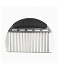 Large stainless steel wavy crinkle cutter with black handle for French fries and vegetables front view