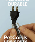 Person holding XL 20 Feet Heavy Duty Pet Cord Protector and plug, keeps them from chewing insulated wires, clear cable guard.