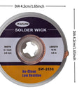 Top view of 2 Pack No Clean Solder Wick Braided Copper 2.5mm By 10ft No Residue Desoldering Wick for electronics repair.