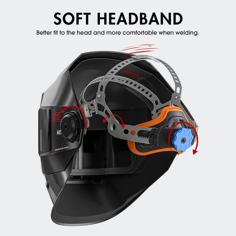 Flip Up 180 Degree Panorama Welding Helmet With True Color View Solar Powered Auto Darkening Hood soft headband detail