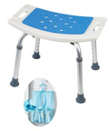 Shower Seat Inside Shower Adjustable Bath Stool With Handles Medical Shower Chair For Seniors Elderly Handicap And Disabled Easy Assembly Sturdy Lightweight Frame Supports Up To 350 Pounds, white and blue seat with metal legs.