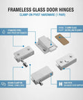 Diagram of 3Mm-12Mm Glass Compatibility Frameless Door Hinges Stainless Steel Clamp-On Pivot Hardware For Shower Enclosures And Cabinets.