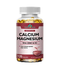 Bottle of Max Strength Calcium 1000mg With Magnesium 400mg D3 600IU And Zinc 25mg Complex For Beefed Up Stronger Bones And Immune Support, 120 softgels.