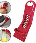 Ultimate 7 09 Inch Drywall Panel Lifter Tool With Integrated Edge Rasp File For Smooth Installation And Heavy Duty Alloy Steel Construction That Helps You Nail The Job Like A Pro Builder, shown in red, showcasing usability on walls and bottles.
