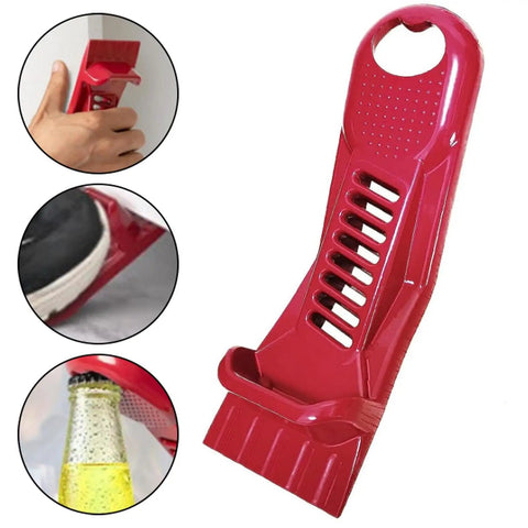 Ultimate 7 09 Inch Drywall Panel Lifter Tool With Integrated Edge Rasp File For Smooth Installation And Heavy Duty Alloy Steel Construction That Helps You Nail The Job Like A Pro Builder, shown in red, showcasing usability on walls and bottles.