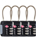 TSA Approved Cable Luggage Locks 3 Digit Combination Padlocks For Suitcases And Bags, Alloy Body Travel Lock, Heavy Duty 4 Pack