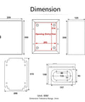 Dimension diagram of Heavy Duty 304 Stainless Steel Electrical Junction Box IP65 Waterproof Lockable Metal Enclosure 14x10x6 inch.
