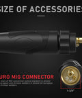 Replacement Mig Welding Gun Euro Quick Connect No Tool Needed 15 Foot Lead 250 Amp connector detail
