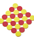 Two Color Foam Counters Set, Red and Yellow Counting Chips arranged in a pattern, 1-inch dia, kid-friendly manipulatives