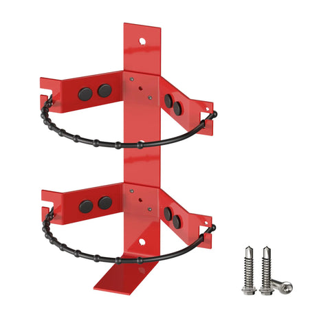 Red durable fire extinguisher mount bracket for 2.5 and 5 lb extinguishers, universal fit, heavy duty, no fuss install with screws