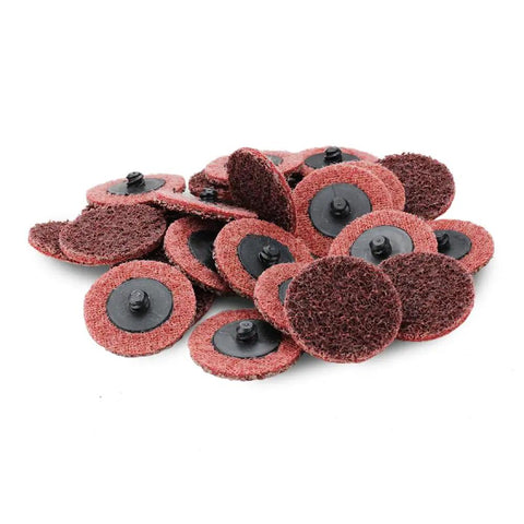 Surface Conditioning Quick Change Discs 2 Inch Red Medium Grit Prep Pads 25 Pack With Universal Male Type R Connection For Stainless Steel Steel Non Ferrous Plastics Fiberglass Auto Body And Welding Prep