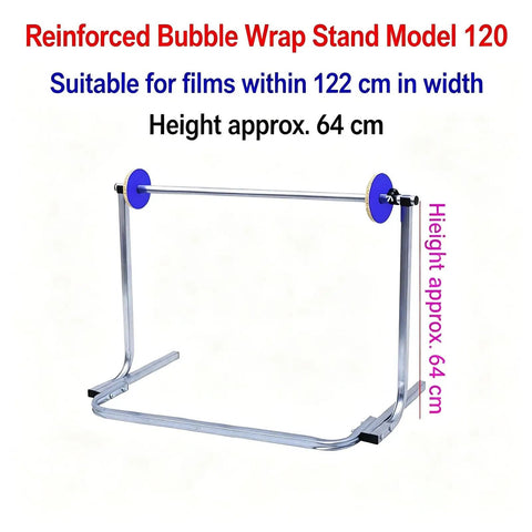 Hella Sturdy Tabletop Bubble Wrap Dispenser With Adjustable Roll Holder For Thick Foam Packaging Makes Shipping A Total Snap Fits Wide Rolls Up To 48 Inches No Sweat Galvanized Steel Rack with blue rollers and reinforced design.