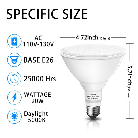 Par38 LED Flood Light Bulb Dimmable 1800 Lumens Outdoor 20W Replaces 200W Daylight 5000K 180 Degree Beam diagram