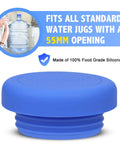 Second Generation Silicone Jug Cap For 55mm Openings On 5 Gallon And 3 Gallon Water Jugs No Spill Top Lid Leakproof Reusable Replacement Pack Of 2 Blue, close-up of blue cap