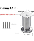 Adjustable Stainless Steel Furniture Legs Set Of 4 Beefy Built To Last Modern Table Legs dimensions and screws visible