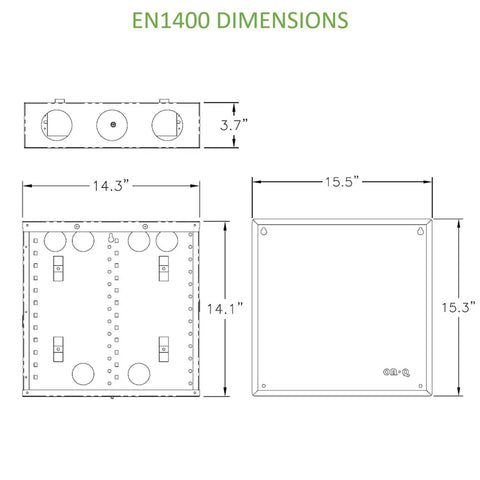 Dimensions diagram of 14 Inch In Wall Cable Management Media Box With 20 Gauge Steel Enclosure For Structured Wiring EN1400