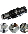 Double Head Metal Nibbler Saw Cutter Tool Drill Attachment For Sheet Metal, ergonomic handle, shown in action cutting metal