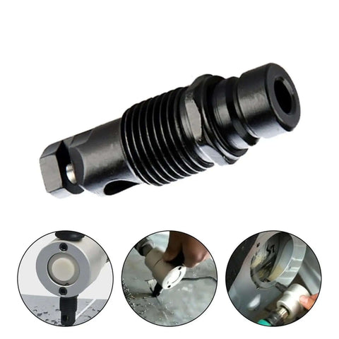 Double Head Metal Nibbler Saw Cutter Tool Drill Attachment For Sheet Metal, ergonomic handle, shown in action cutting metal
