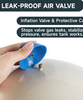 Legit Badass 4.5 Gallon Water Heater Expansion Tank With 3/4 Inch Mnpt showing leak-proof air valve and protective cap.