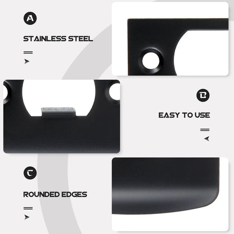 Close-up views of the 4 Pack Door Latch Backplates And Deadbolt Frame Filler Back Plate Universal Round Lip Black Restorer For Exterior Doors