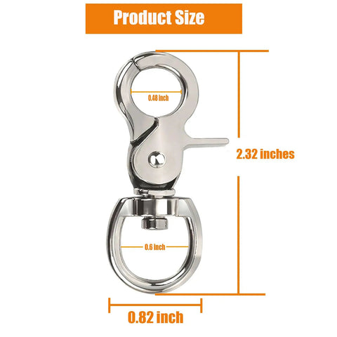 Product dimensions of Thirty Piece Kickass Heavy Duty Trigger Snap Hooks With Swivel Action Zinc Alloy Build, showing 2.32 inch length.
