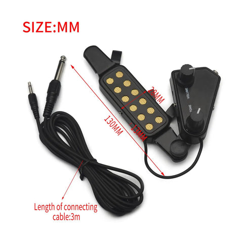 Soundhole Magnetic Pickup With Volume And Tone Controls For Acoustic Guitars, 12 Hole Transducer Kit with amp cable shown