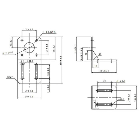 Technical drawing of Stepper Motor Mounting Bracket 42mm Fixed Bracket With Screws And Nuts DIY Pack Of 2 Sets EK1935