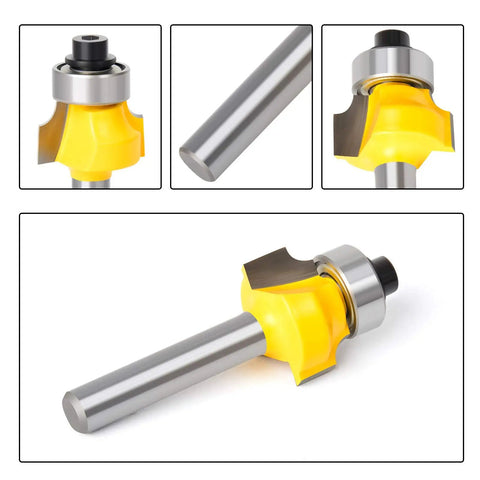 Heavy Duty Roundover Edging Router Bit Set With Quarter Inch Shank and Eighth Radius Round Nose for accurate edge shaping.