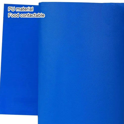 Heavy Duty Beefy PU Conveyor Belt For Food Packaging 2.6 By 16.4 Ft Replacement shown with durable blue PU material