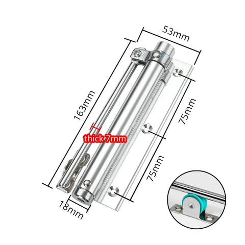 Adjustable Aluminum Door Closer With Auto Soft Close Fireproof Safe Finish, dimensions 163mm x 75mm x 7mm, diagram view