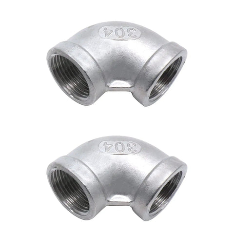 Two Pack Three Quarter Inch NPT Female to Female 90 Degree Stainless Steel Pipe Elbow Fittings, 304 Stainless Steel