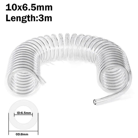 Crackin Tight Flexible Pu Air Compressor Hose Built For Snappy Tool Hookups And Faucet Spray Jobs Durable Polyurethane Tubing In Clear Six By Ten Millimeter Size, Length 3m, Flexible and transparent.