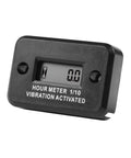 Vibration Activated Digital Hour Meter For Small Engines No Wiring Hassle Just Cut Induction Coil To Start Timing Automatically Works With Gas Diesel AC DC And Battery Powered Equipment, black plastic, front view