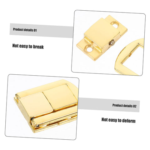 Close-up of Retro Toggle Lock Latch Hardware 5pc Set for wooden boxes in golden zinc alloy, showing details of durable clasp.